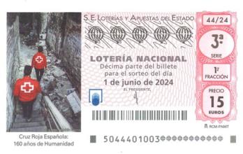 LOTERA NACIONAL - sorteo extraordinario cruz roja - 15,00 Euros